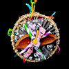 PARROT STATION Hocus Pocus bird toy featuring a woven seagrass ring, skeleton print paper, and colorful shredding